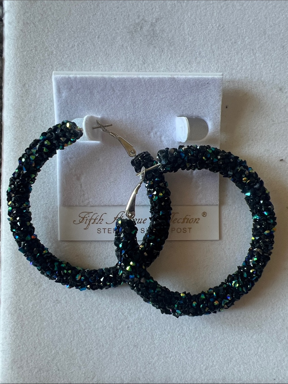 Fifth Avenue Collection Black Iridescent Crystal Hoop Earrings